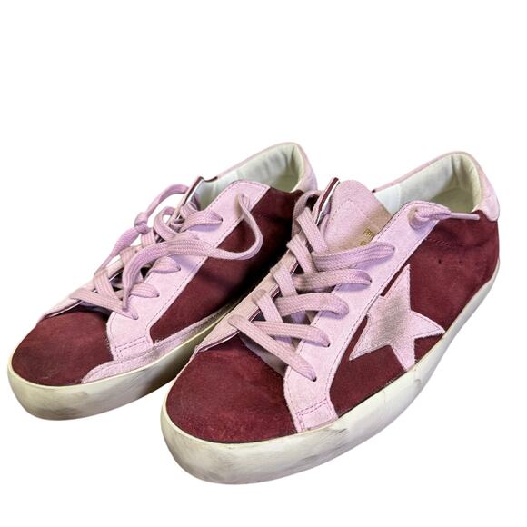 Golden Goose Red Pink Superstar Bicolor Suede Low-Top Sneakers 9 - Picture 1 of 10